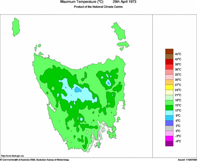 Daily maximum temperature for Tasmania