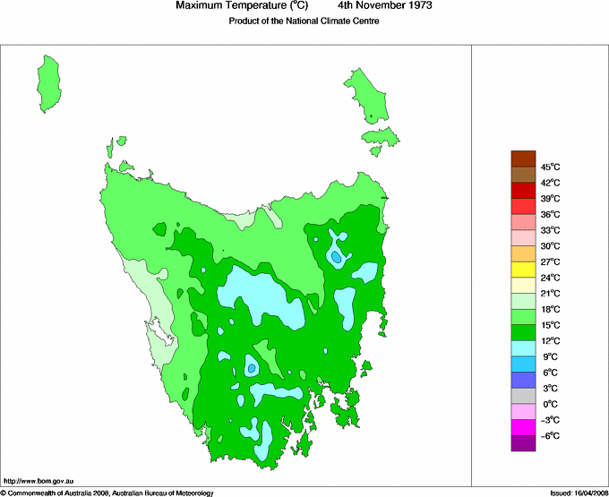 Daily maximum temperature for Tasmania