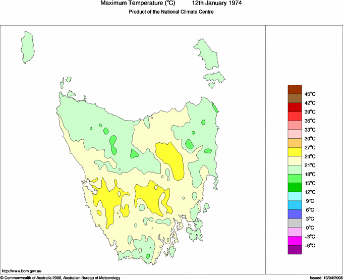 Daily maximum temperature for Tasmania