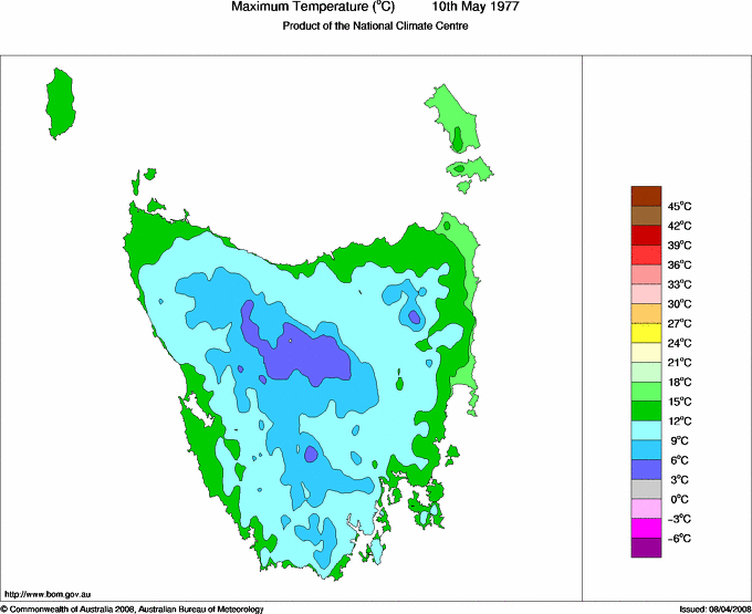 Daily maximum temperature for Tasmania