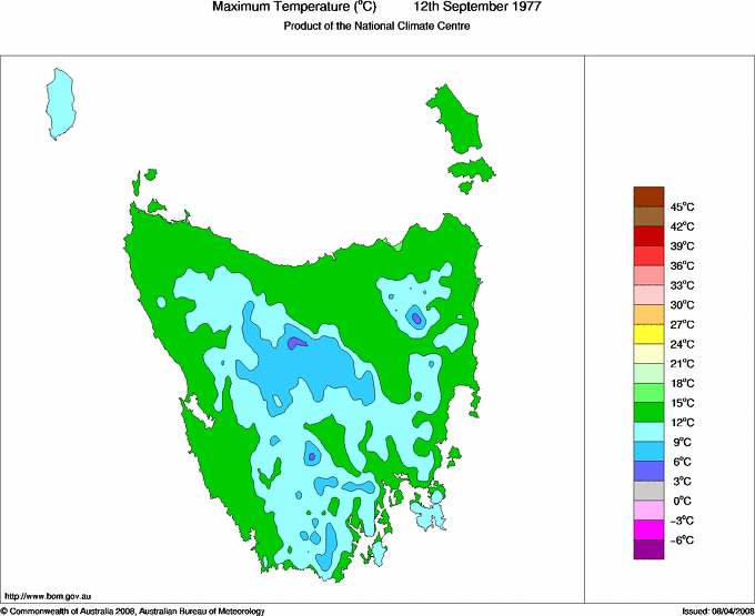 Daily maximum temperature for Tasmania