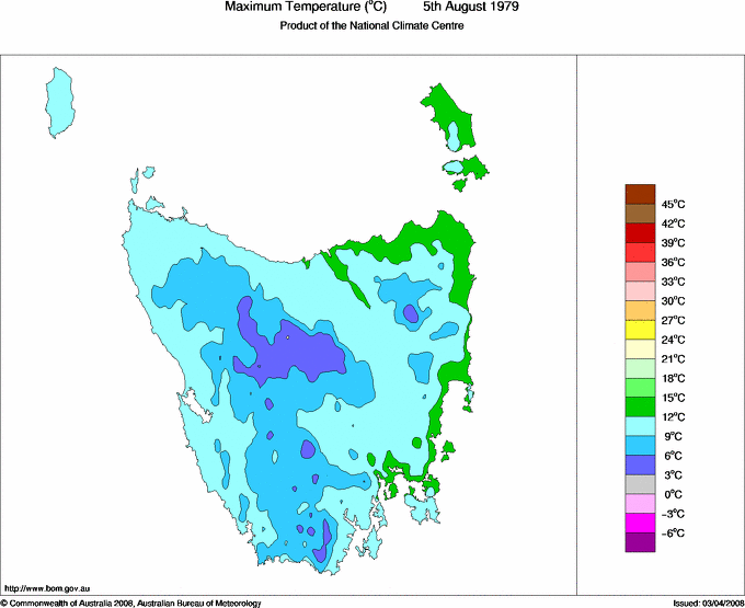 Daily maximum temperature for Tasmania