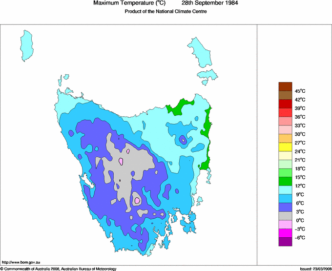 Daily maximum temperature for Tasmania