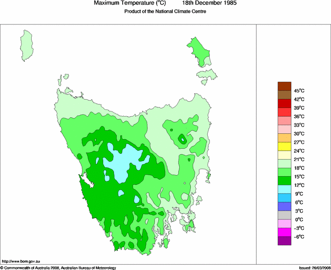 Daily maximum temperature for Tasmania
