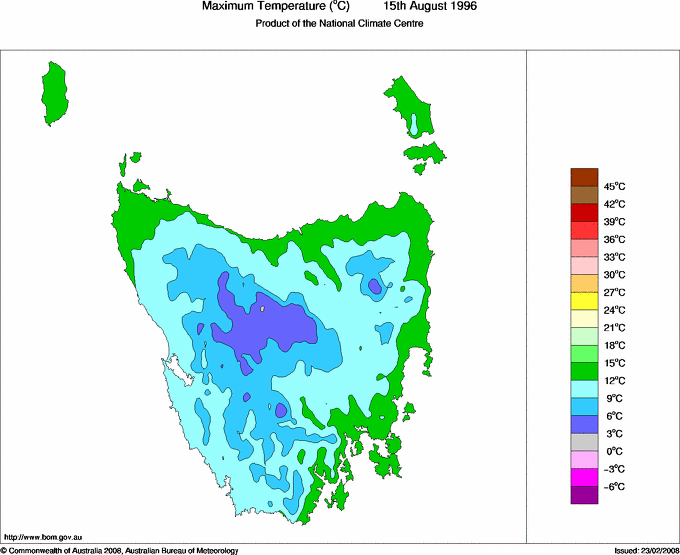 Daily maximum temperature for Tasmania