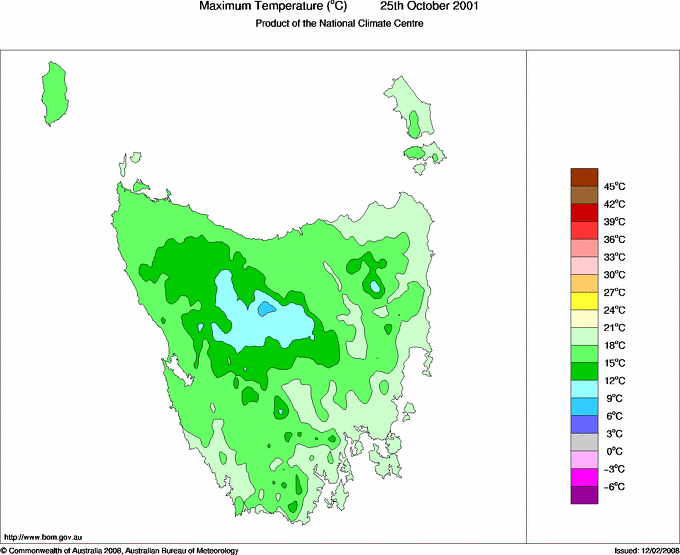 Daily maximum temperature for Tasmania