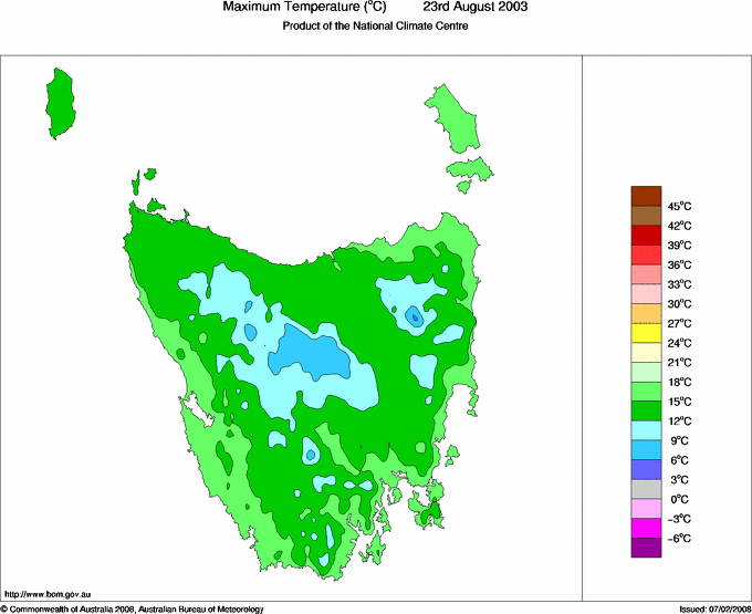 Daily maximum temperature for Tasmania