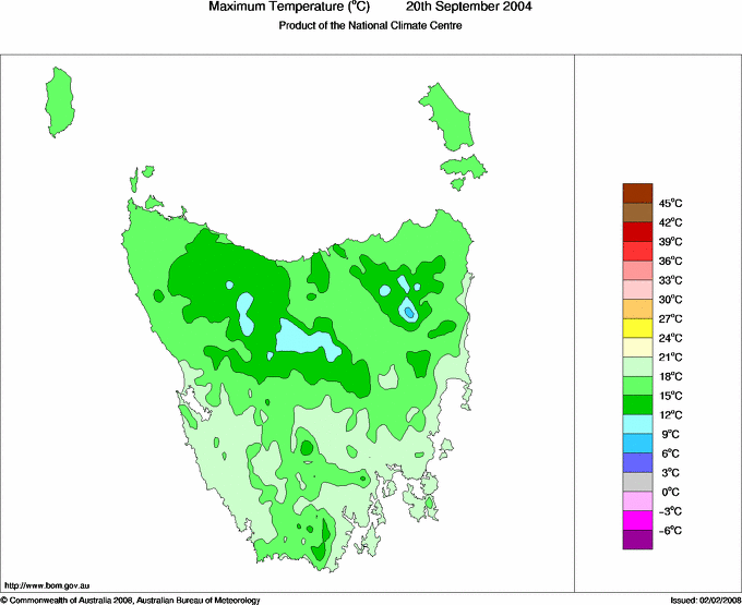 Daily maximum temperature for Tasmania
