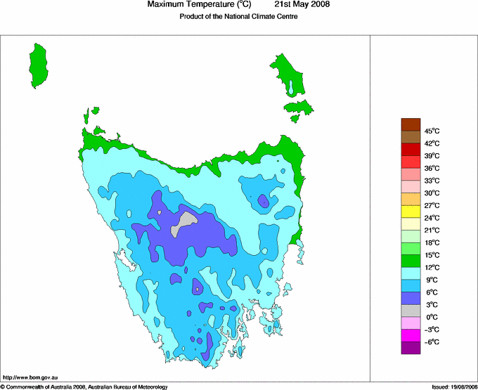 Daily maximum temperature for Tasmania