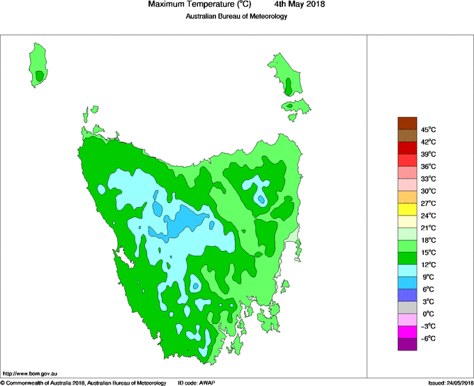 Daily maximum temperature for Tasmania