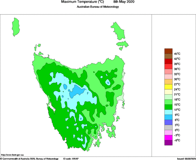 Daily maximum temperature for Tasmania