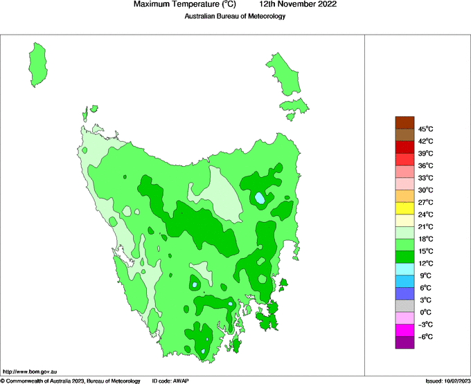 Daily maximum temperature for Tasmania