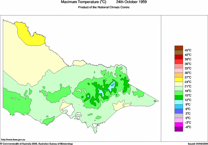 Daily maximum temperature for Victoria