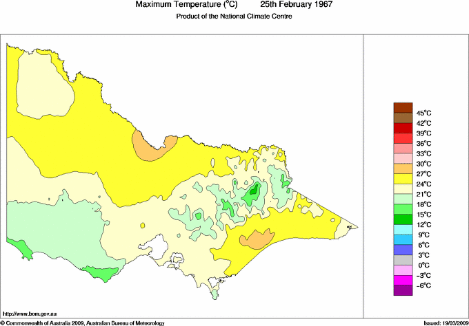 Daily maximum temperature for Victoria