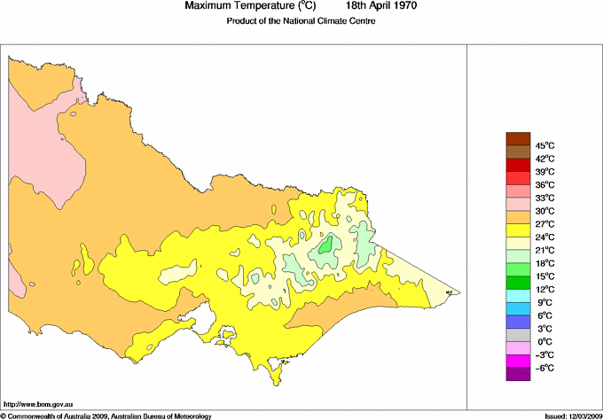 Daily maximum temperature for Victoria