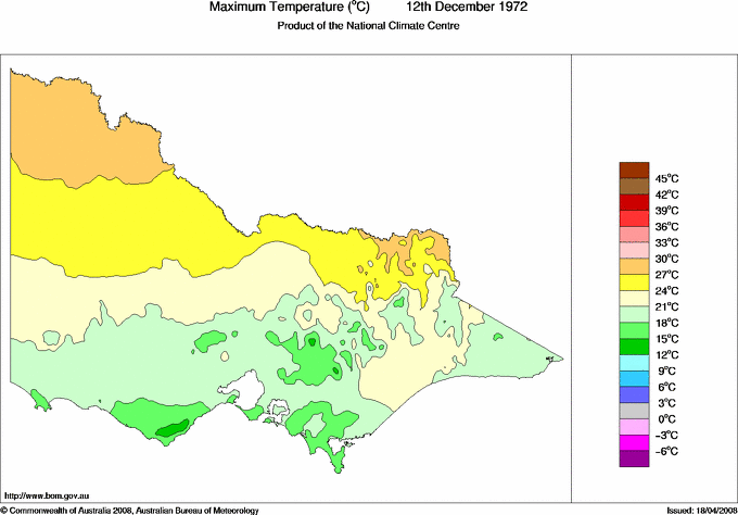 Daily maximum temperature for Victoria