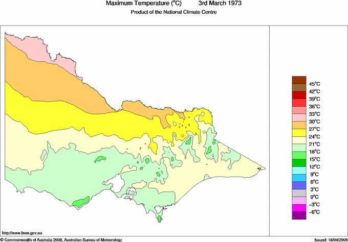 Daily maximum temperature for Victoria