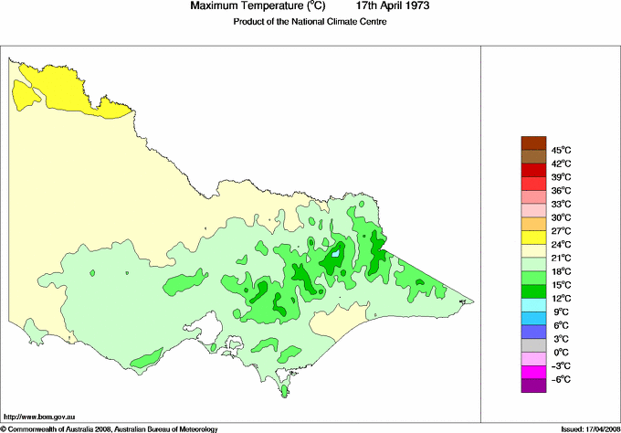 Daily maximum temperature for Victoria
