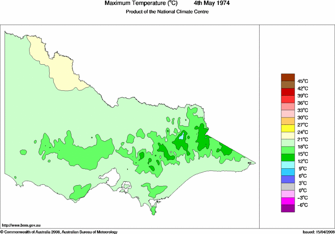 Daily maximum temperature for Victoria