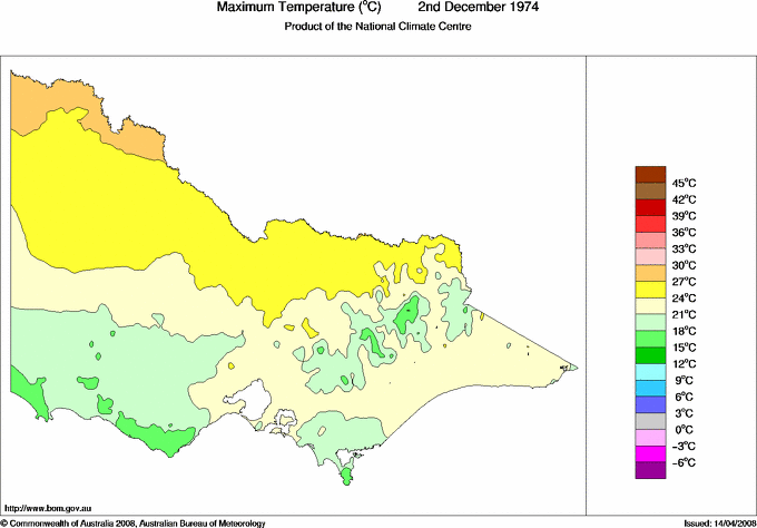 Daily maximum temperature for Victoria