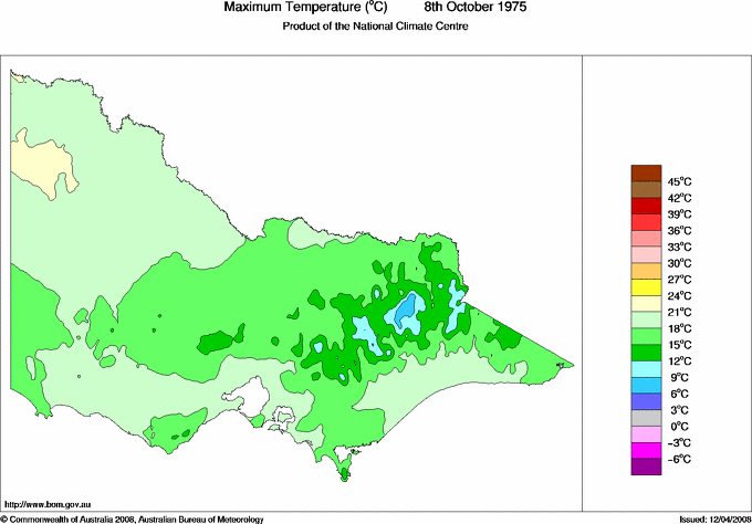 Daily maximum temperature for Victoria