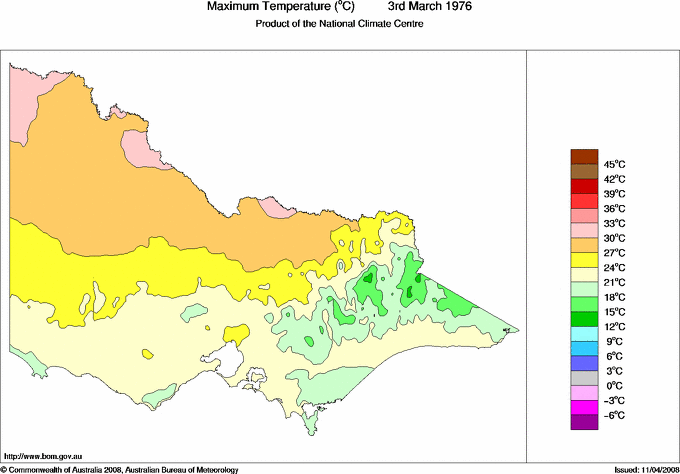 Daily maximum temperature for Victoria