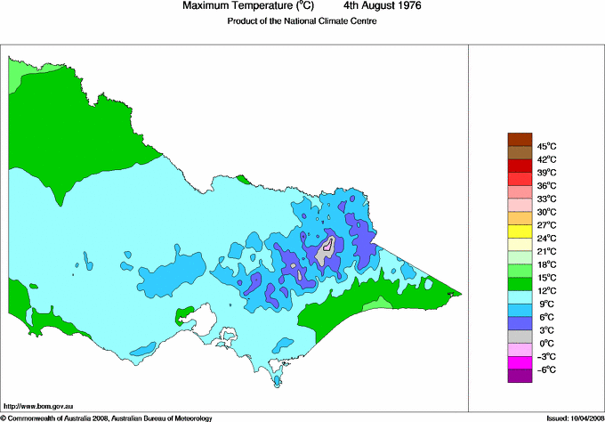 Daily maximum temperature for Victoria