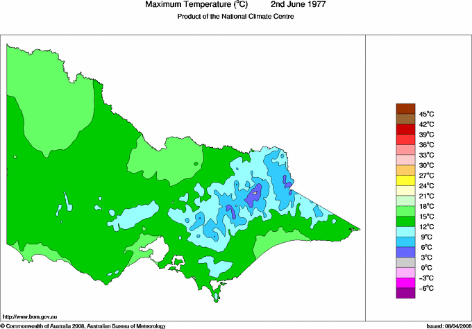 Daily maximum temperature for Victoria