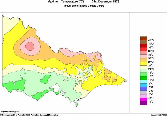 Daily maximum temperature for Victoria