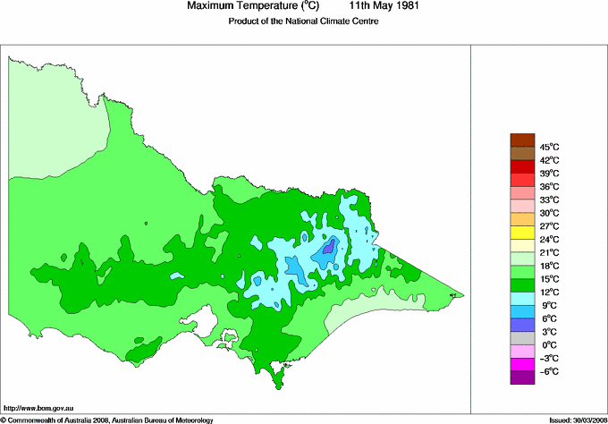 Daily maximum temperature for Victoria