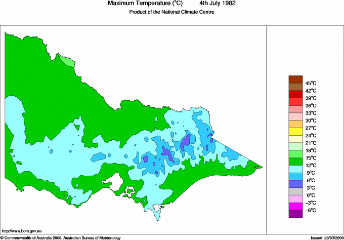 Daily maximum temperature for Victoria