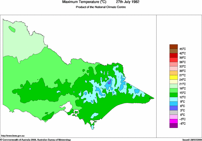 Daily maximum temperature for Victoria