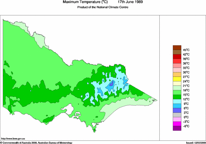 Daily maximum temperature for Victoria