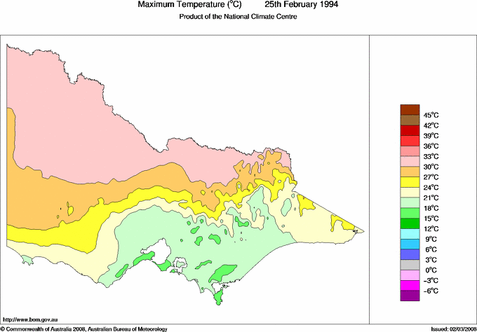 Daily maximum temperature for Victoria
