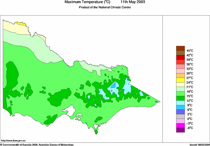 Daily maximum temperature for Victoria