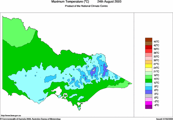 Daily maximum temperature for Victoria