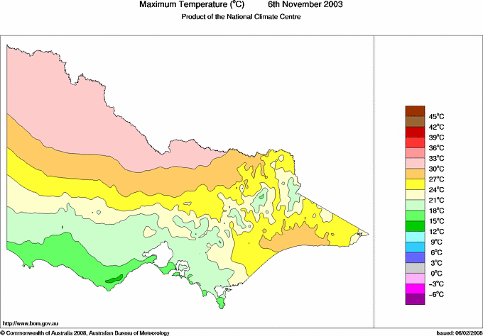 Daily maximum temperature for Victoria