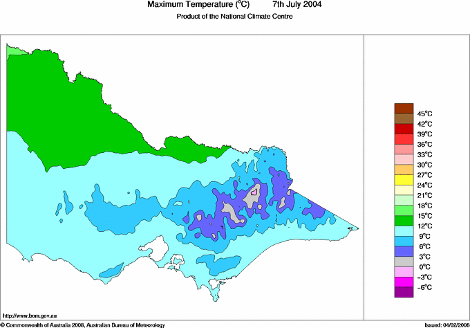 Daily maximum temperature for Victoria