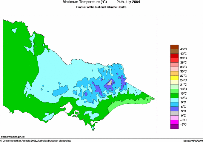Daily maximum temperature for Victoria