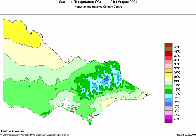 Daily maximum temperature for Victoria