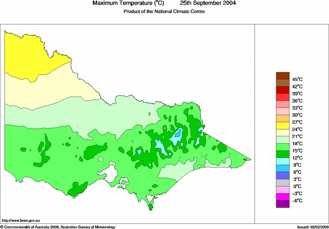 Daily maximum temperature for Victoria