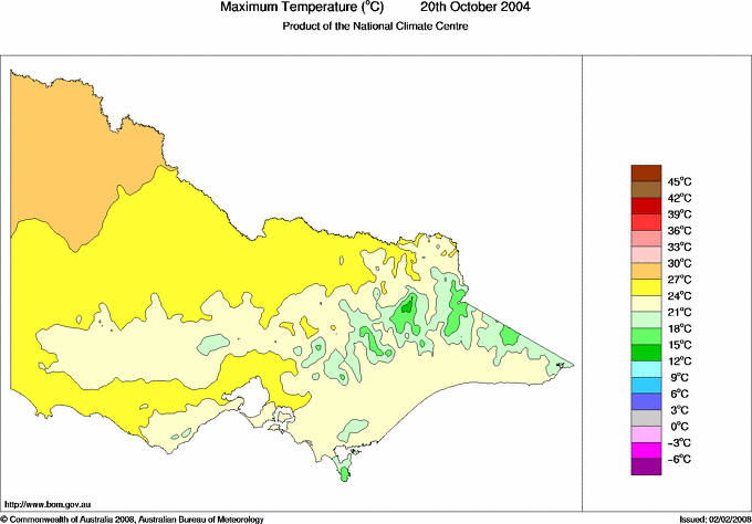 Daily maximum temperature for Victoria