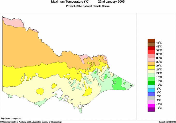 Daily maximum temperature for Victoria