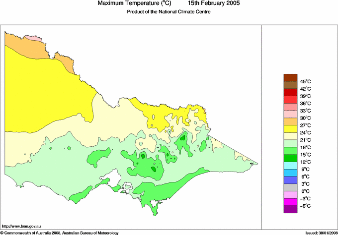 Daily maximum temperature for Victoria