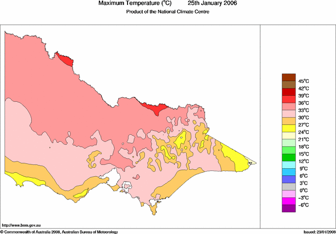 Daily maximum temperature for Victoria
