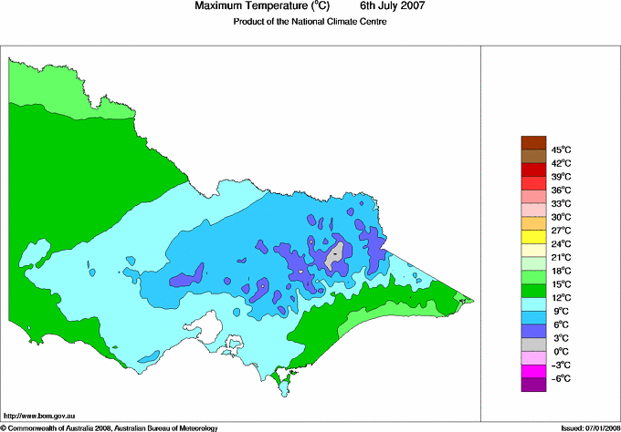 Daily maximum temperature for Victoria