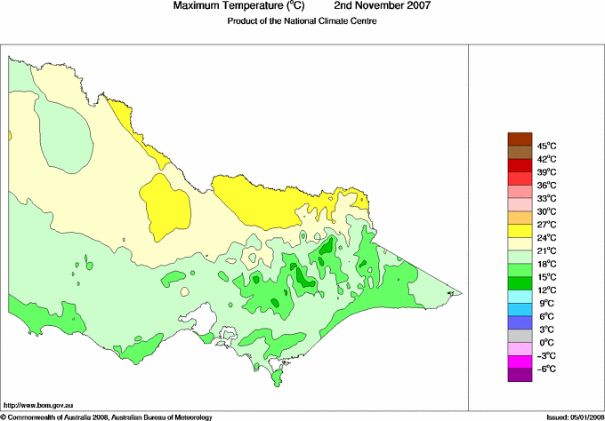 Daily maximum temperature for Victoria