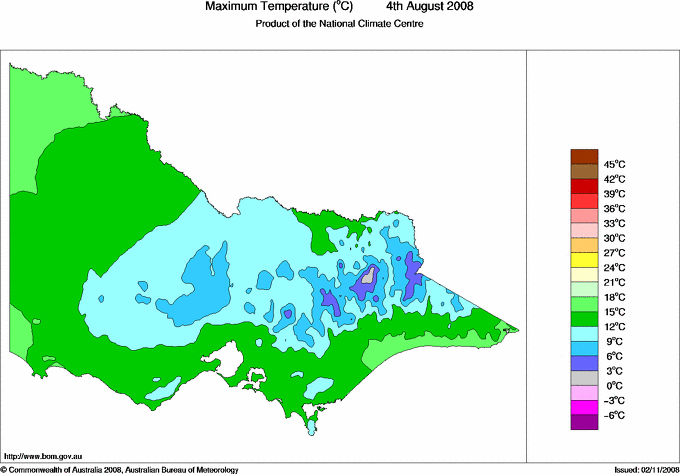 Daily maximum temperature for Victoria