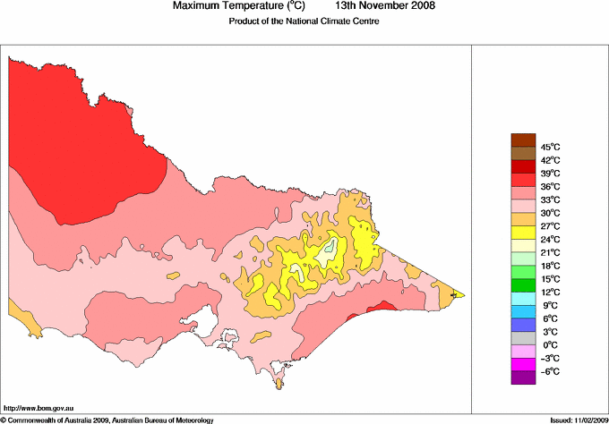 Daily maximum temperature for Victoria