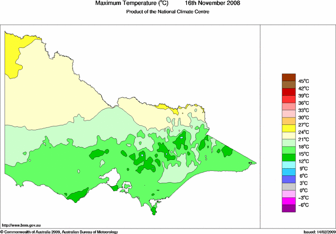 Daily maximum temperature for Victoria
